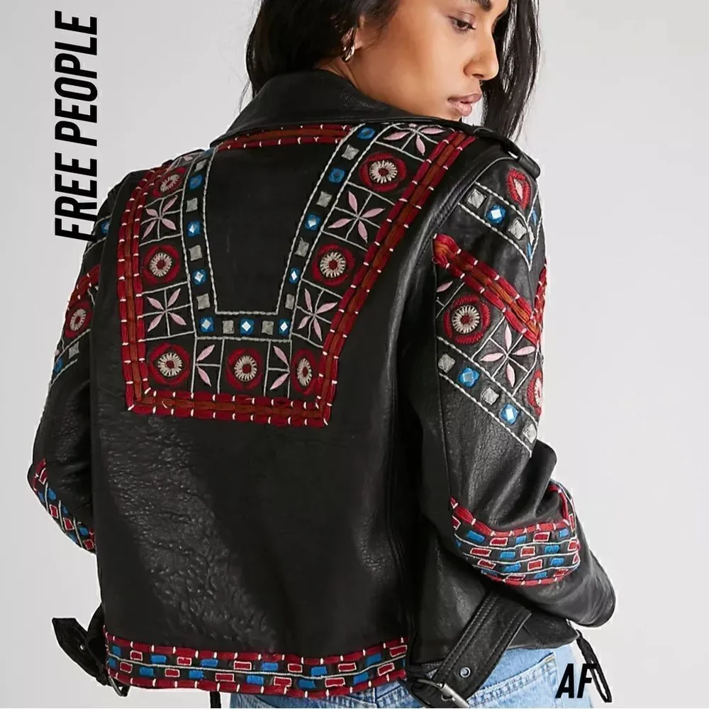 FREE PEOPLE MARI MOTO LEATHER JACKET NEW MEDIUM - Picture 4 of 16